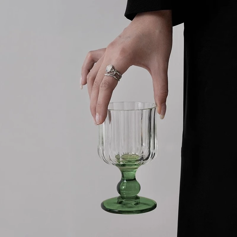 Irregular Wine Glass Vintage Low Leg Drink Coffee Cup Green Cocktail Fruit Glass for Home Ins Drink Mug Red Wine Ripple Cup