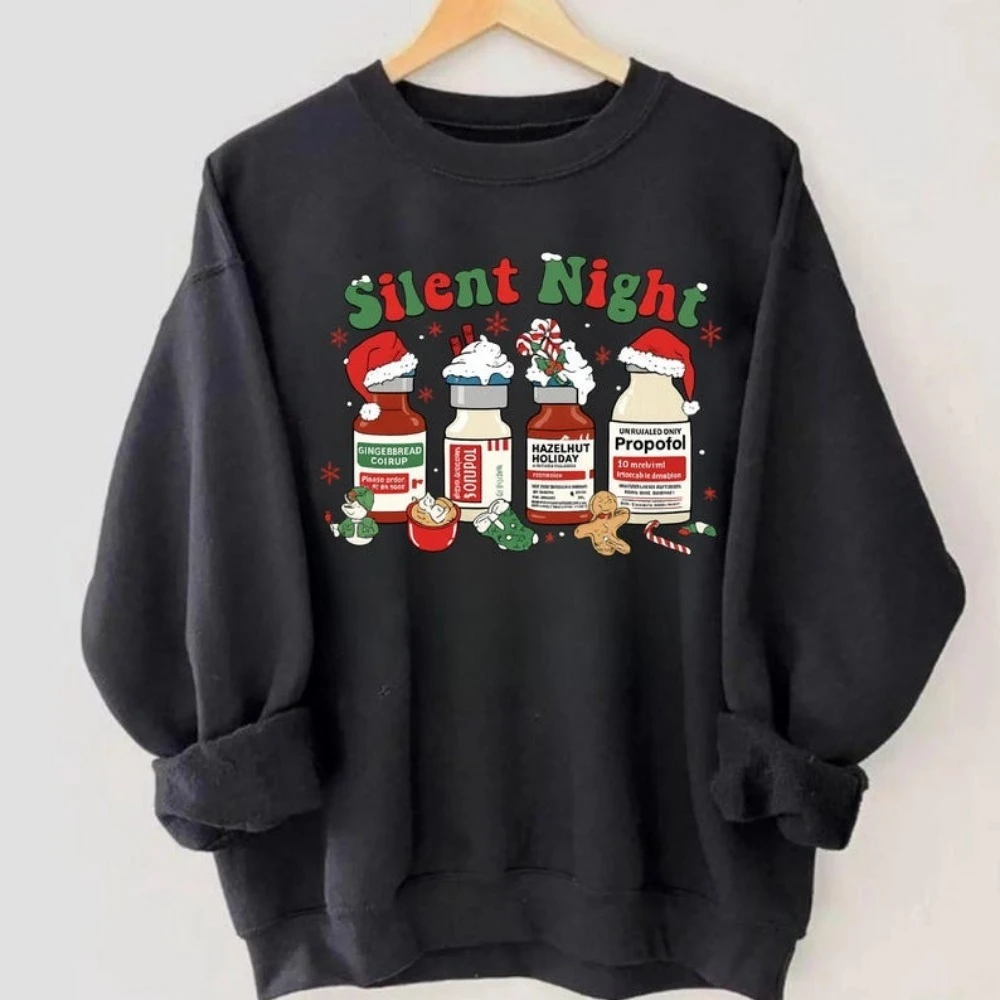 ليلة صامتة عيد الميلاد البلوز عيد الميلاد ممرضة هوديي الطبية عيد الميلاد البلوز قطرة الكتف رياضية الشتاء