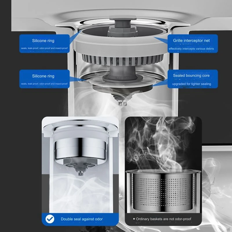 Kitchen Filter Sink Sink Strainer Drain Basket Stopping Blockage Bouncing Core Leak-Proof Plug