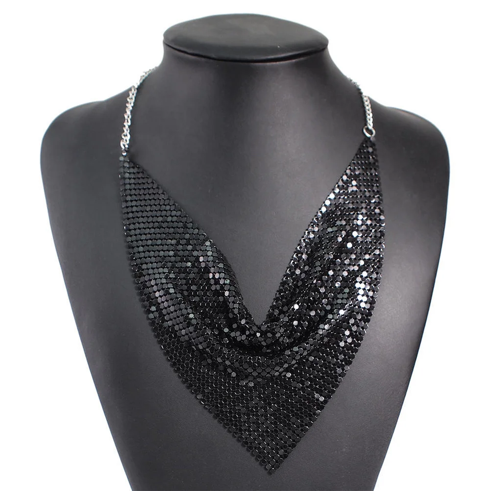 

Metal Plate Short Necklace Chunky Fringe Sequins Tassel Bib Collar Clavicle Chain For Women Party Wear Neck Jewelry