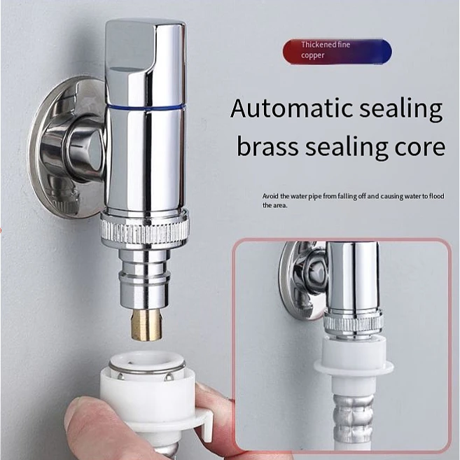 

Washing Machine Faucet Brass Water Stop Quick Opening Angle Valve Wall Mounted G1/2 Water Stop Clip Bathroom Accessories