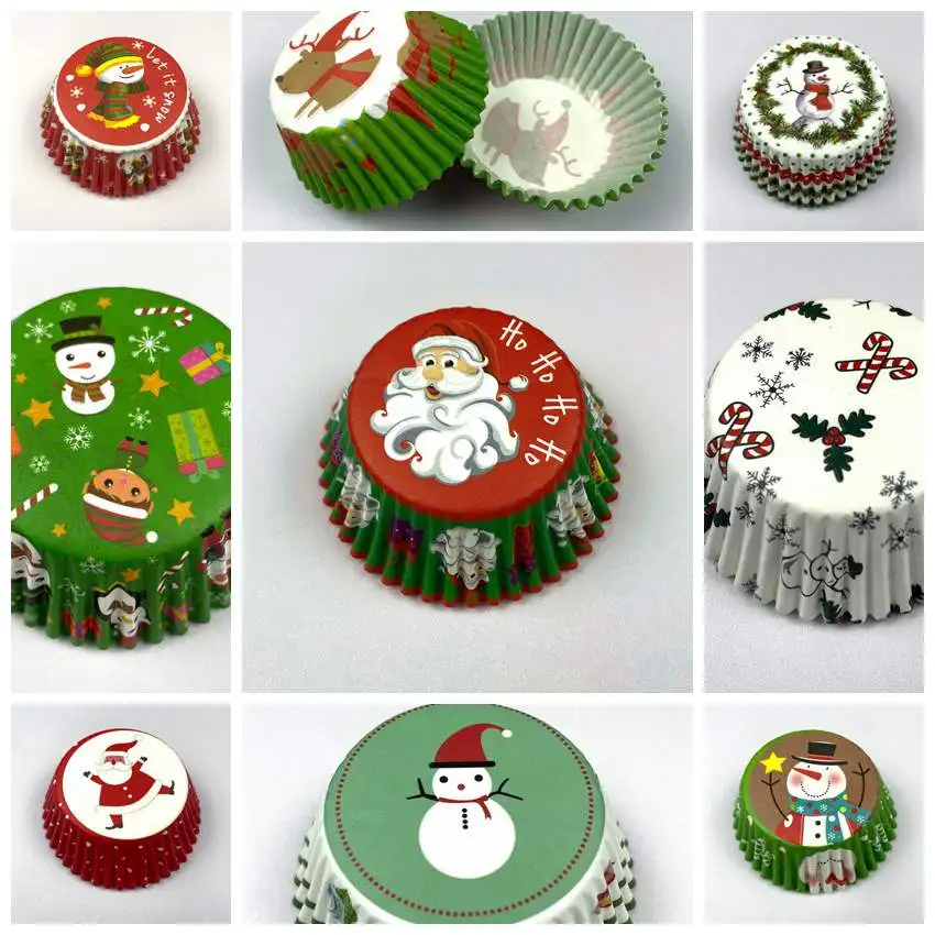 100x Merry Christmas Snowman tree Halloween SKull Spider Ghost Pumpkin cupcake liners Santa muffin cups xmas paper baking cups