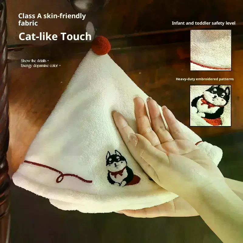 Hanging Hand Towel For Bathroom Kitchen For Children Adult Thickened Absorbent No-shedding Embroidery Drying Towel