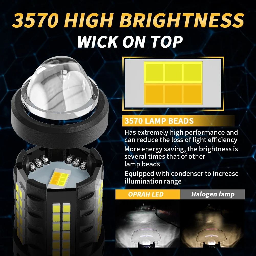 Motorcycle LED Headlight Bulb Super Bright H4 H6 BA20D Scooter Headlamp Spotlight With Lens Hi/Lo Beam White Yellow Car Fog Lamp