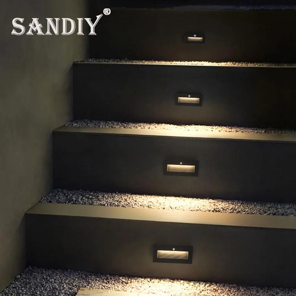 SANDIY Outdoor Led Stair&Step Light Recessed Wall Lamp for House Landscape Pathway Terrace Garden Yard Footlight Waterproof IP65