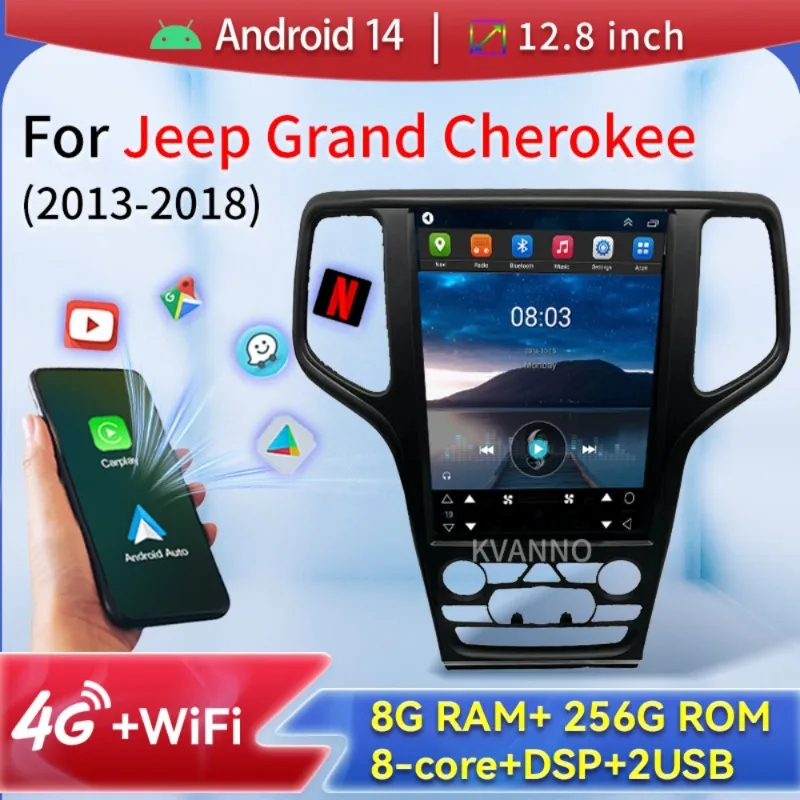 

2Din Android 14 For Jeep Grand Cherokee 2013-2018 Car Radio QLED Multimedia Car Stereo Player GPS Navigation WIFi 4G FM Carplay