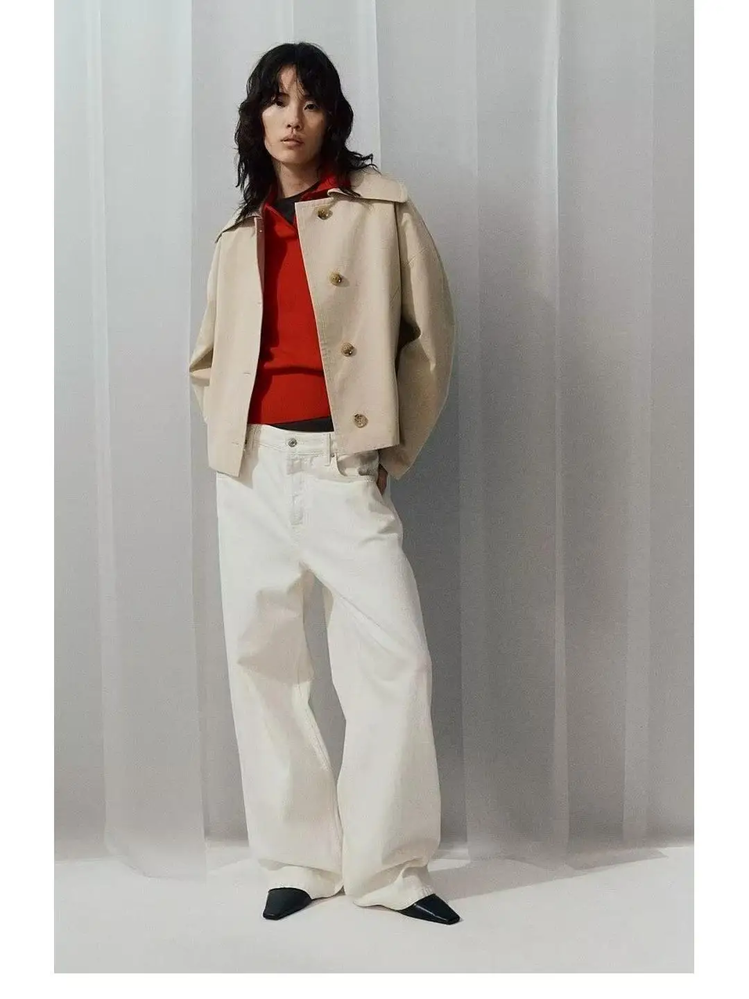 Casual Loose Long Sleeve Coat British Style Windbreaker Straight Leg Coat Button Closure Short Length Polyester Fiber Women's...