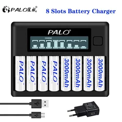 PALO-cargador inteligente rápido con pantalla LCD, cargador de batería inteligente con 4-8 ranuras para batería recargable NiCd NiMh de 1,2 V AA AAA