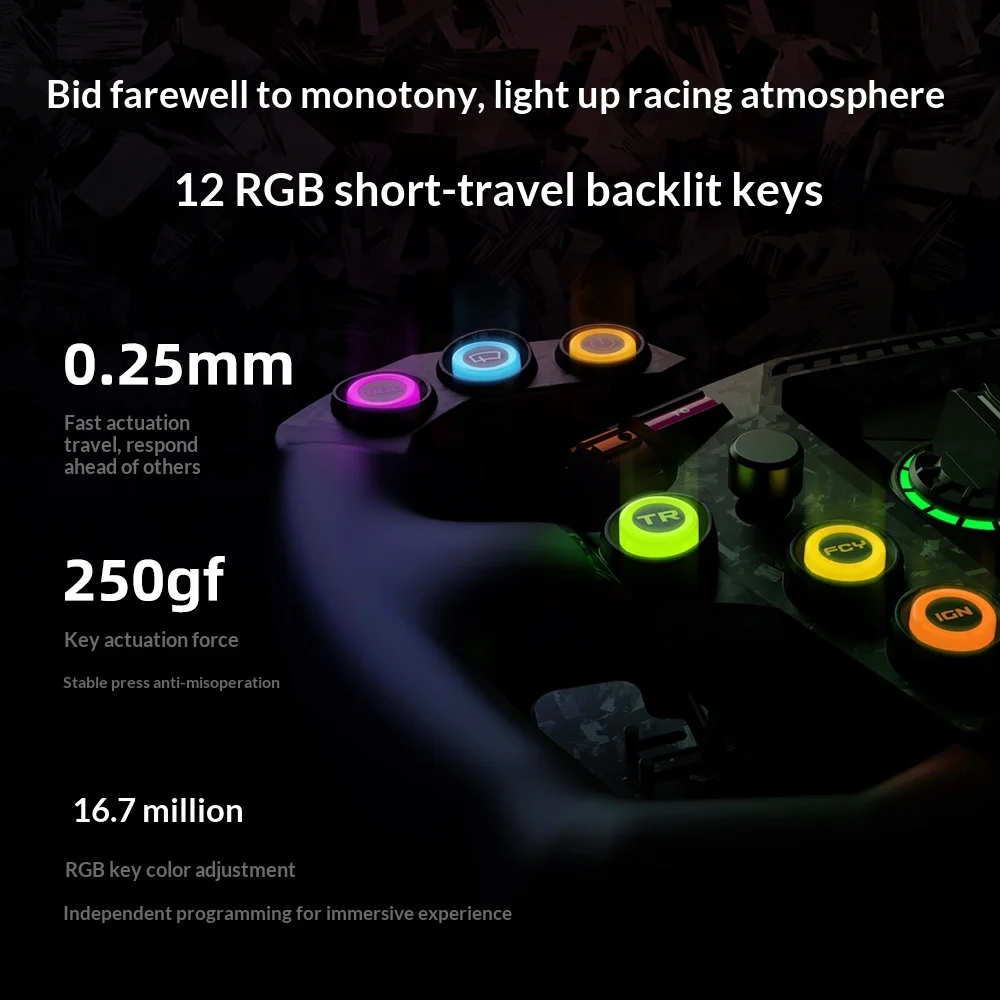 

Руль для гоночного симулятора PXN GT One из карбона с RGB-подсветкой, настраиваемыми кнопками и быстросъемными элементами для ПК