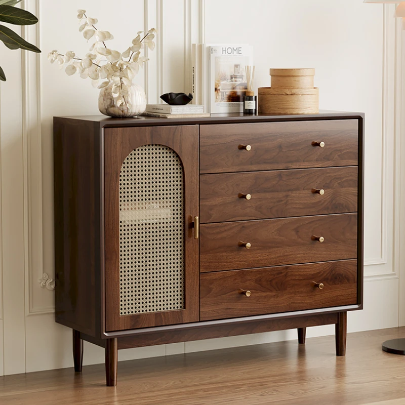 

Cupboard living room storage cabinet small closet retro rattan solid wood leg locker bedroom wall locker chest of drawers