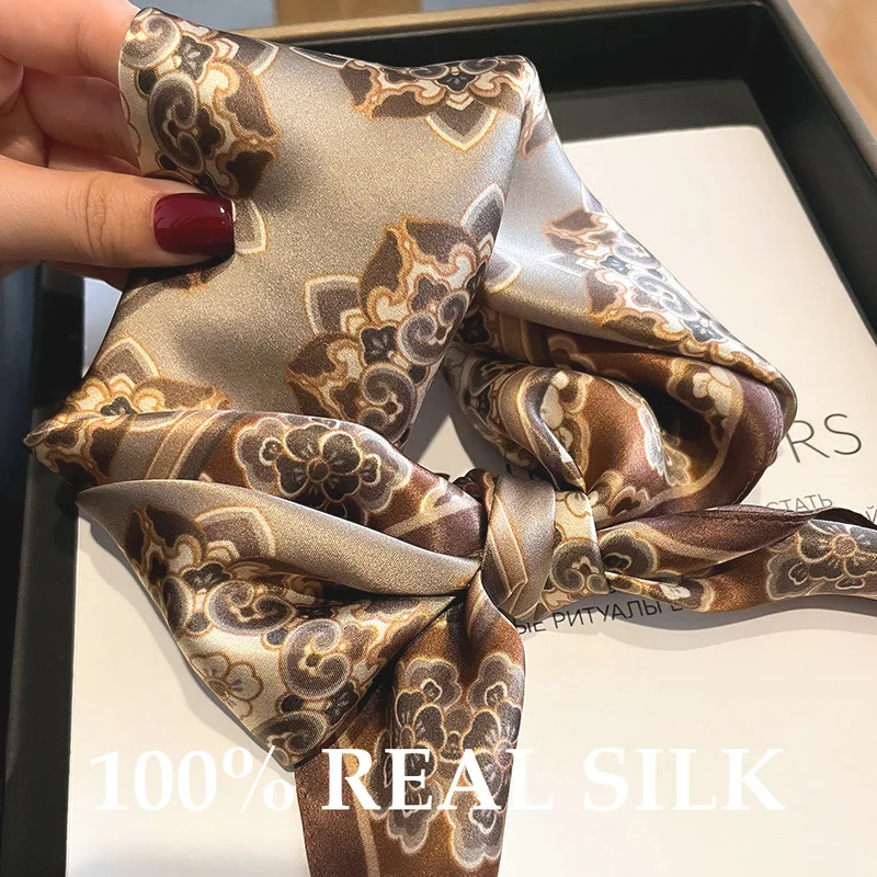 Pañuelo de Seda 100% Real, Bandelete Cuadrado, Pequeño Pañuelo de Cuello de Seda para Mujer, Pañuelos Estampados, Diadema de Satén Suave, Fular, Cinta para Bolso