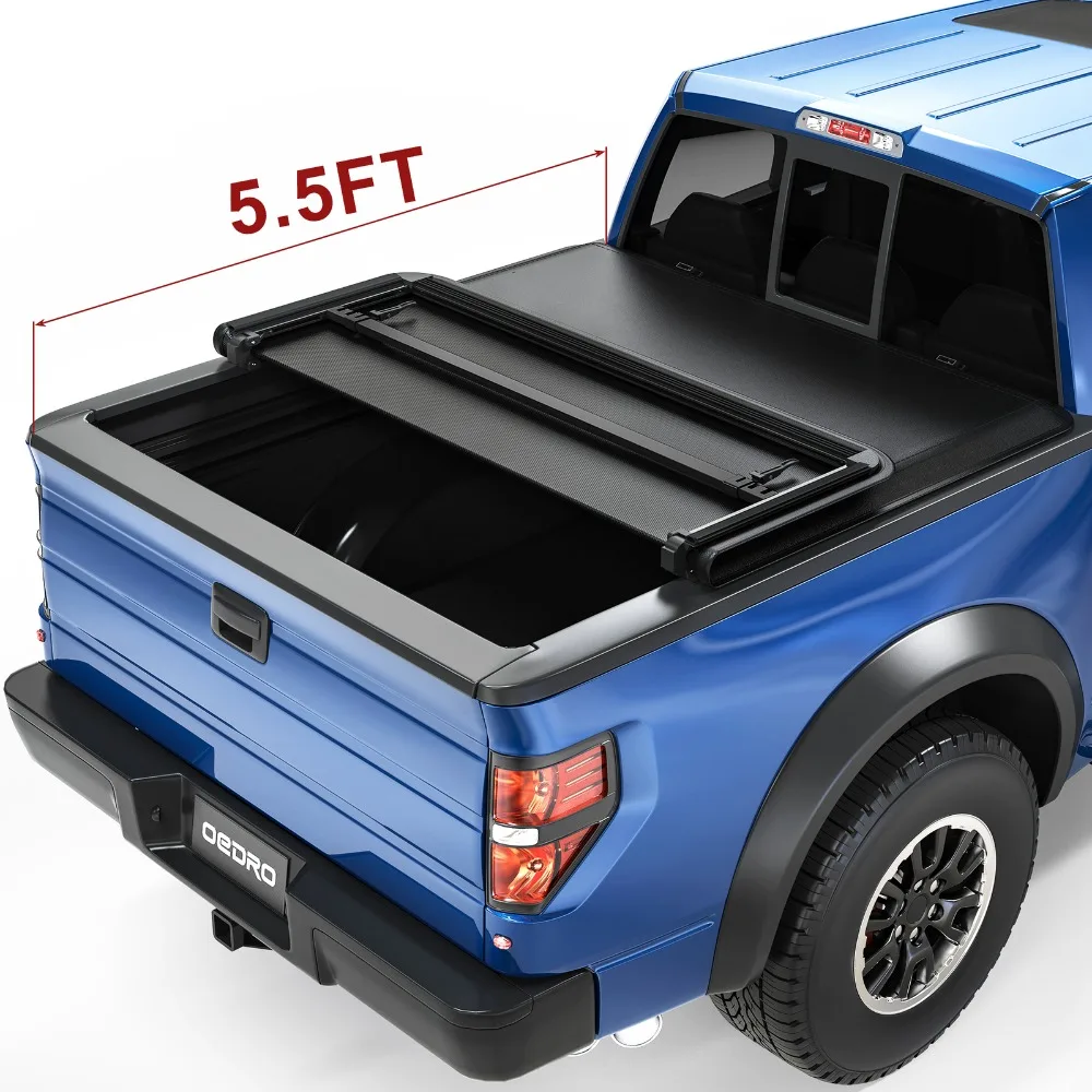 

5.5FT 3-Fold Tonneau Cover For 2009-2014 Ford F150 F-150 Truck Bed Cover w/ Lamp