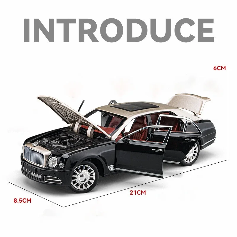 1:24 Bentley Mulsanne GT Alloy Model Car Toy Diecast Metal  Sound and Light Vehicle Simulation Collection Toys Boys Gift