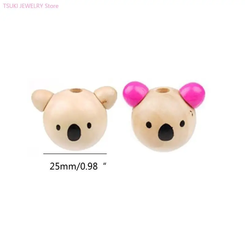 62ke Set von 10 runden Holzperlen mit Cartoon Tiergesichter gemischte Farbe Schöne Tier süße Holzperlen Schmuck für – Detail 6