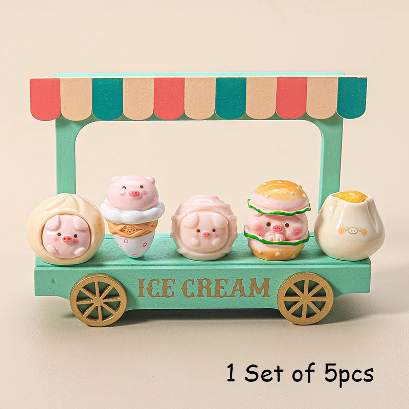 Nettes Schwein Snack Bar Mini Figur Set Desktop Niedliche Cartoon Dekorative Ornament Harz Zubehör