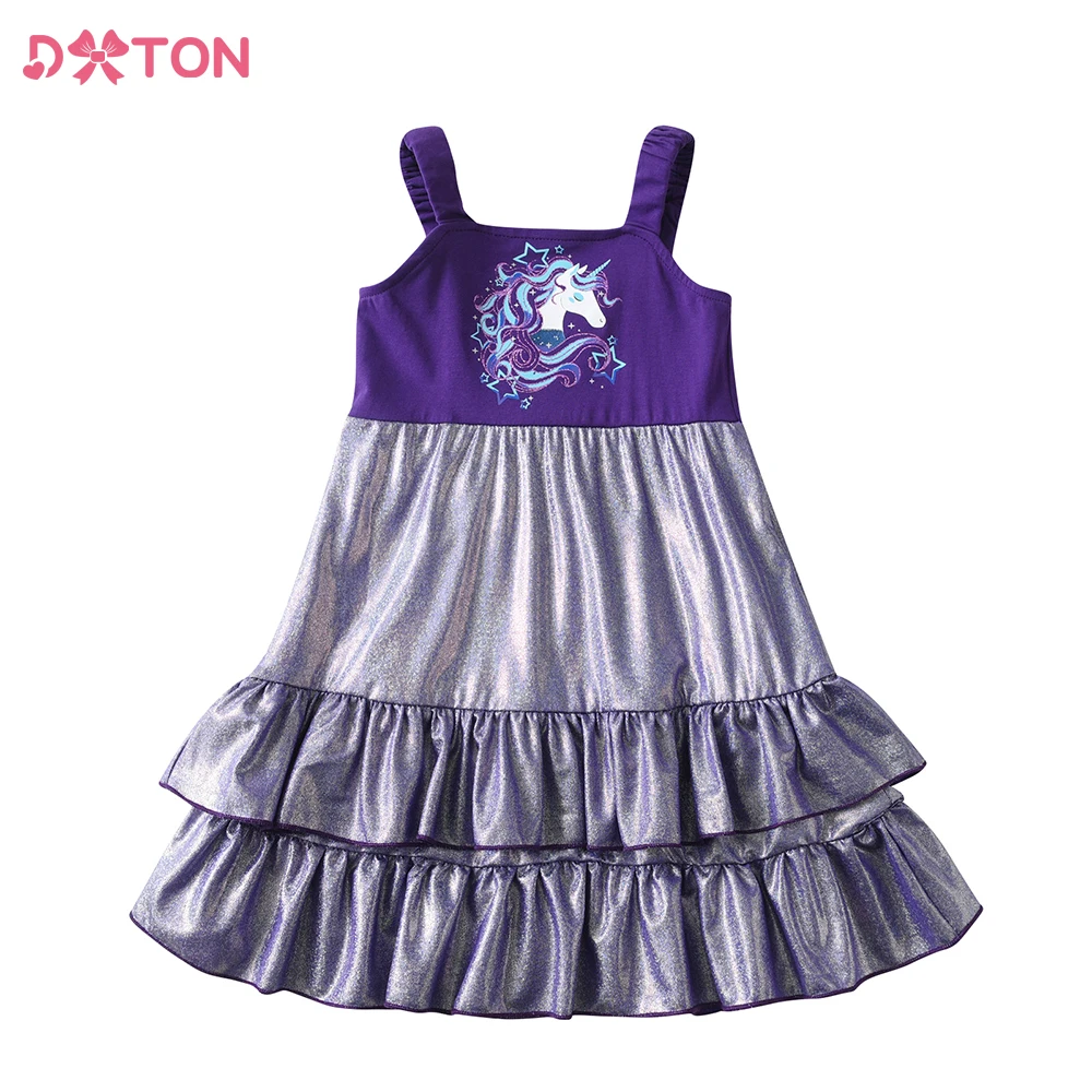 

DXTON Girls Suspended Sling Off Shoulder Summer Dress Kids Unicorn Print Princess Dresses Girls Ruffles Dress Children Costumes