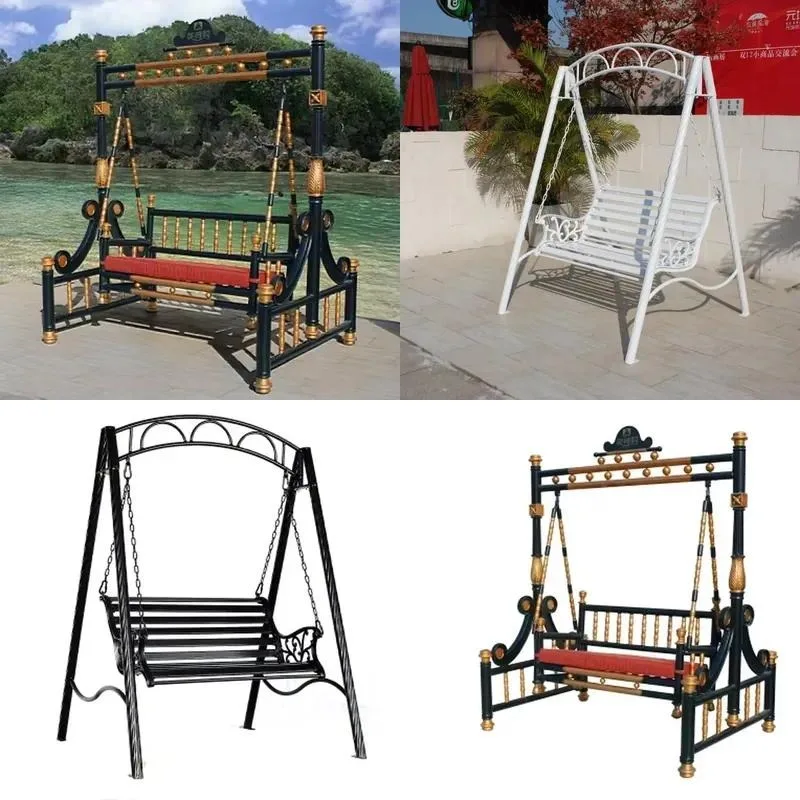 Outdoor Metal Swing Bench 2 Seater Garden Chair with Waterproof Cushion Simple Design