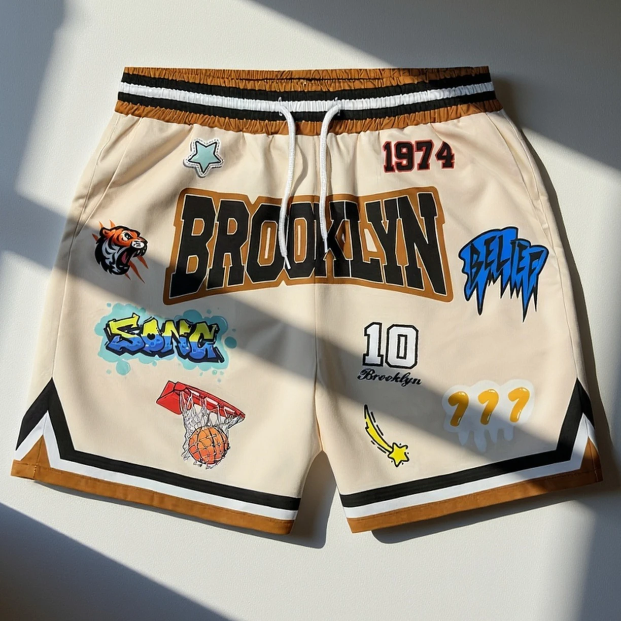 Summer Brookyln Y2K Graphic Print Basketball Shorts Men's Casual Quick-dry Beach Shorts Comfy Relaxed-Fit Flexible Moto Shorts