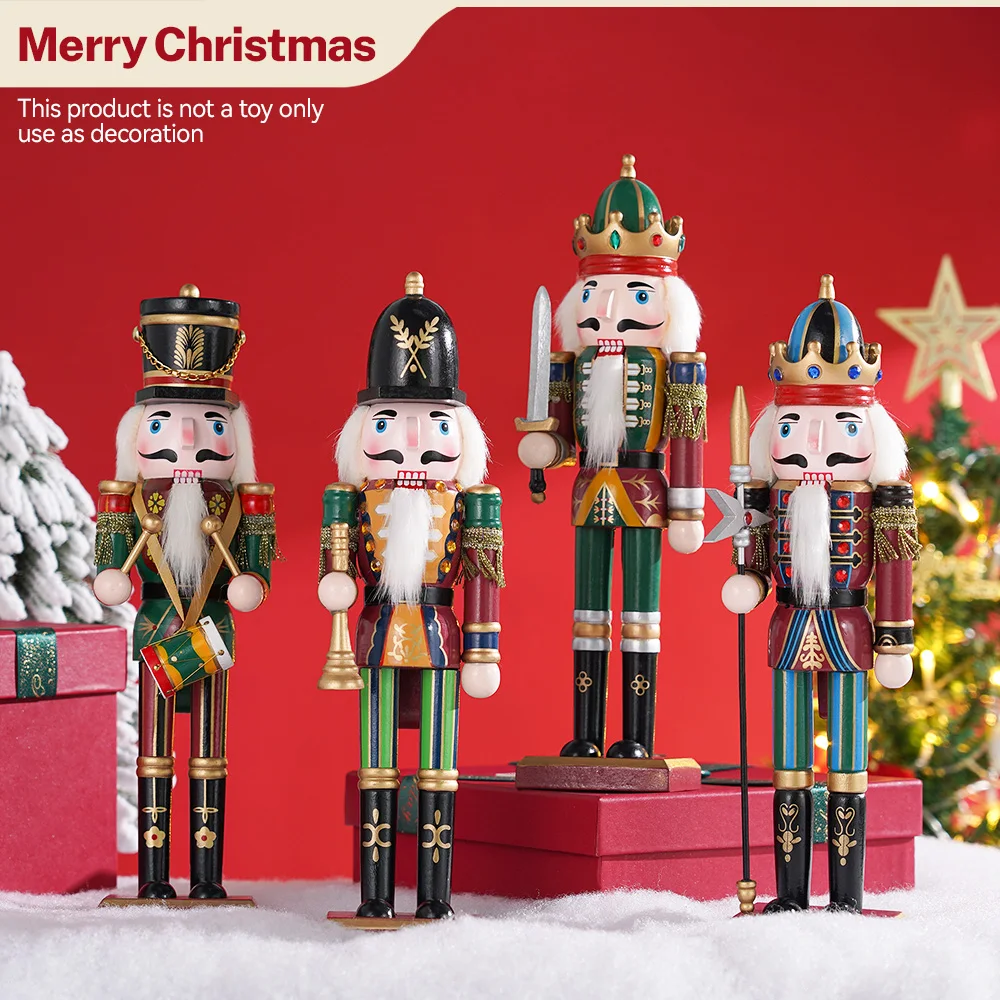 

30CM Christmas Nutcracker Soldier Doll Wooden Vintage Puppet Creative Handicrafts Gift Christmas Decorations Home Ornament