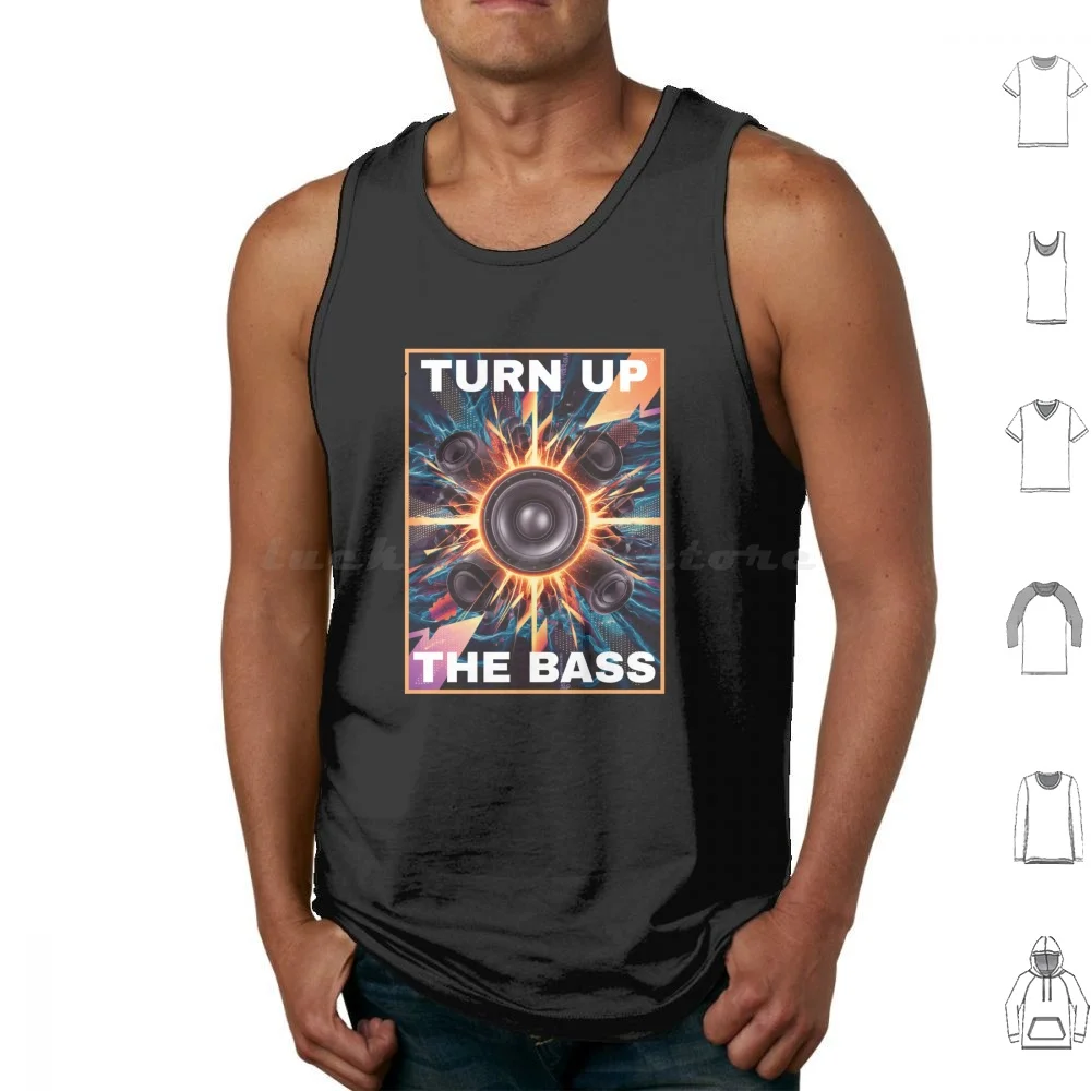 Turn Up The Bass Tank Tops Print Cotton Bass Music Subwoofers Sound Waves Edm Art Club Vibes Electronic Dance Music Dj