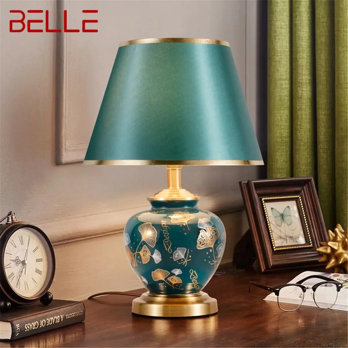 BELLE Modern Green Ceramics Table Lamp LED Creative Dimming Desk Light Fashion Decor for Home Living Room Bedroom
