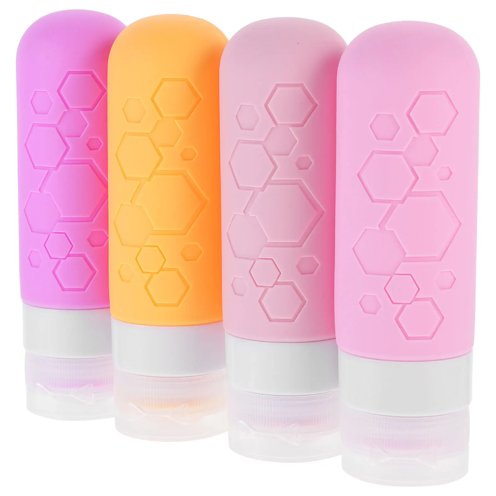 

Набор из 4 силиконовых дорожных флаконов для туалетных принадлежностей: герметичные, многоразовые, портативные емкости для шампуня и лосьона