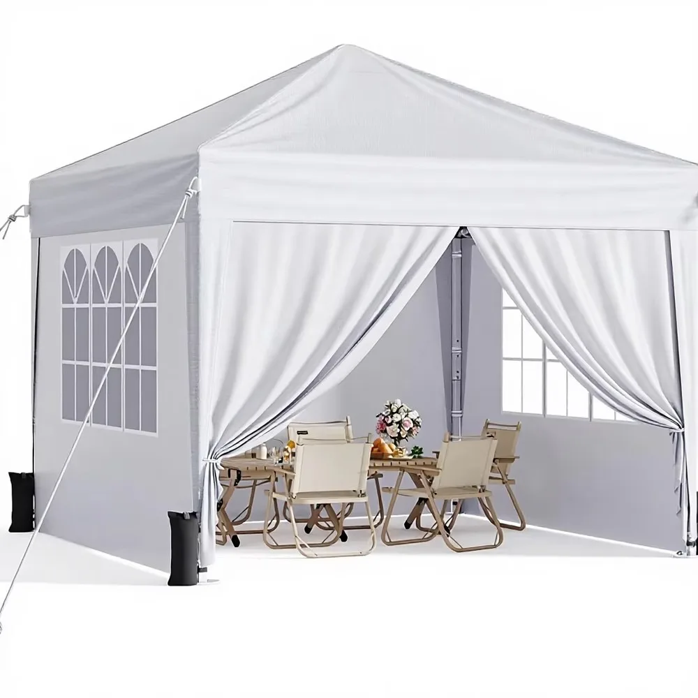 10x10 Pop up Canopy Tent with Sidewalls, Portable Alloy Steel Square Shelter for Outdoor Event Backyard Gathering White