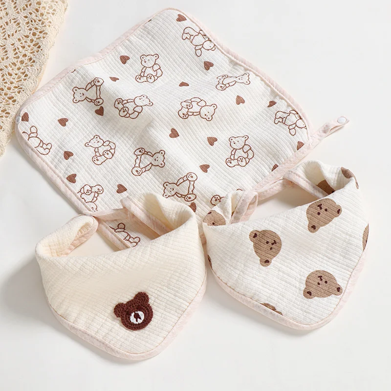 New Dual-use Baby Bib Handkerchief Newborn  Saliva Towel Triangle Feeding Cotton Burp Cloths Kerchief Baby Cartoon Bear Bandana