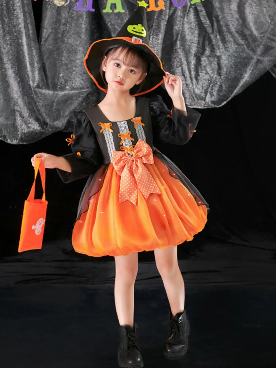 

Костюм принцессы ведьмы, наряд на Хэллоуин для девочек, детская маскарадная юбка-ведьма, маленькая одежда для косплея