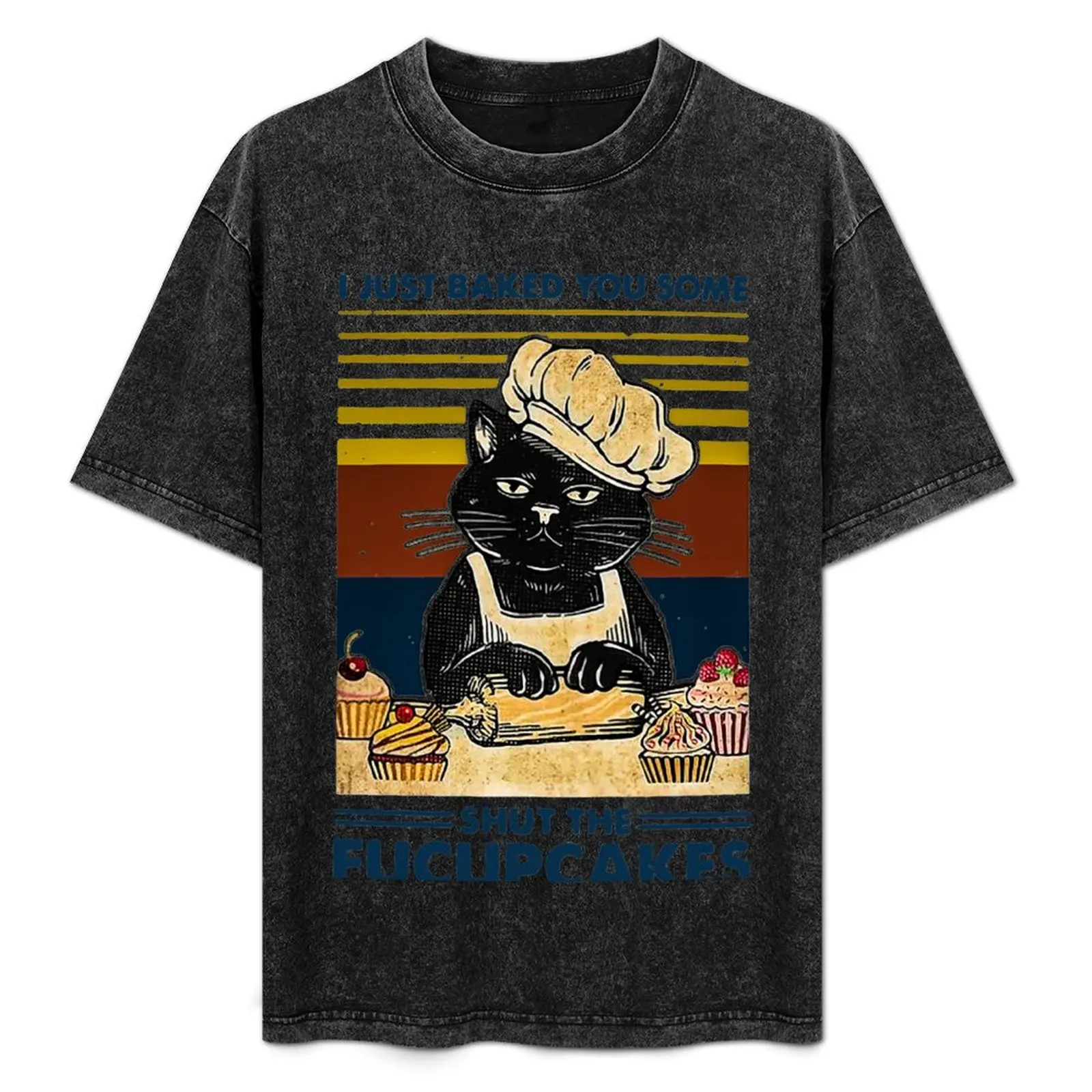 BLACK CAT I JUST BAKED YOU SOME SHUT THE FUCUPCAKES VINTAGE T-Shirt Plus Size Quick Dry Sports Tee