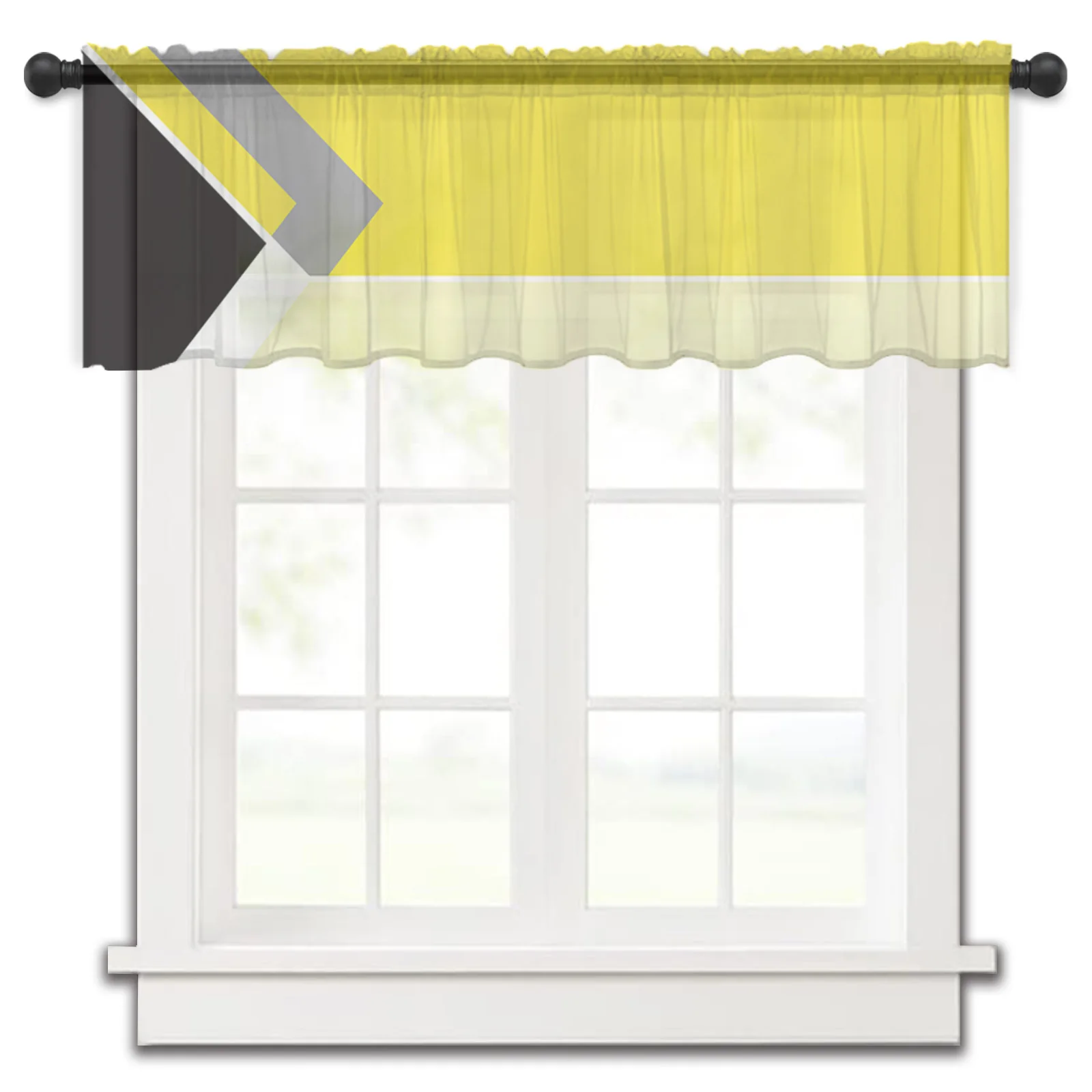 

Abstract Yellow Geometric Texture Rod Pocket Short Curtain Half-Curtain For Kitchen Door Drape Cafe Small Window Sheer Curtains