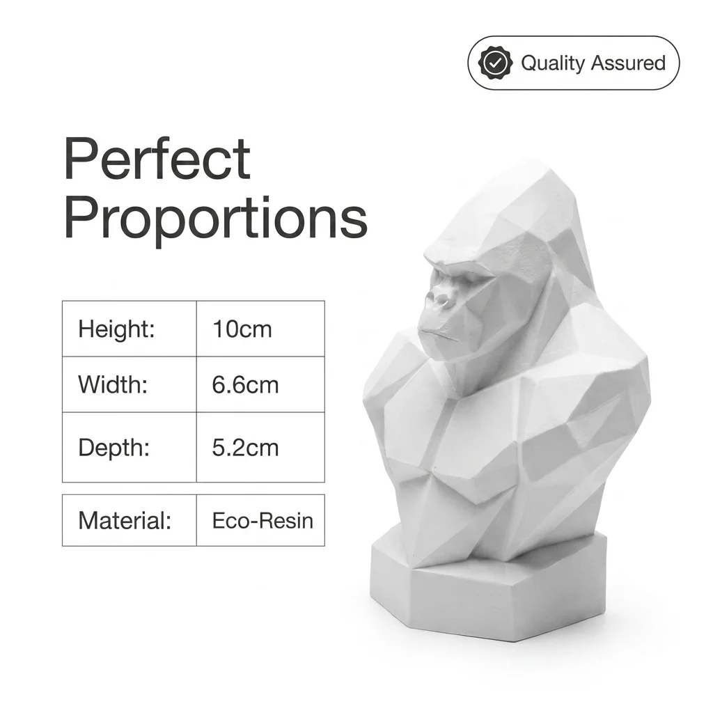 size 6.6*5.2*10cm Poly Gorilla Bust Statue White  Abstract Geometric Animal Tabletop Art Decor 3D printing has slight flaws