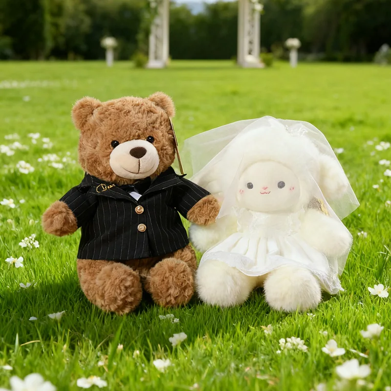 

Cute Wedding Sheep Suit Bears Dress Couple Plush Toys Stuffed Dolls for Valentine Wedding Decor Gifts
