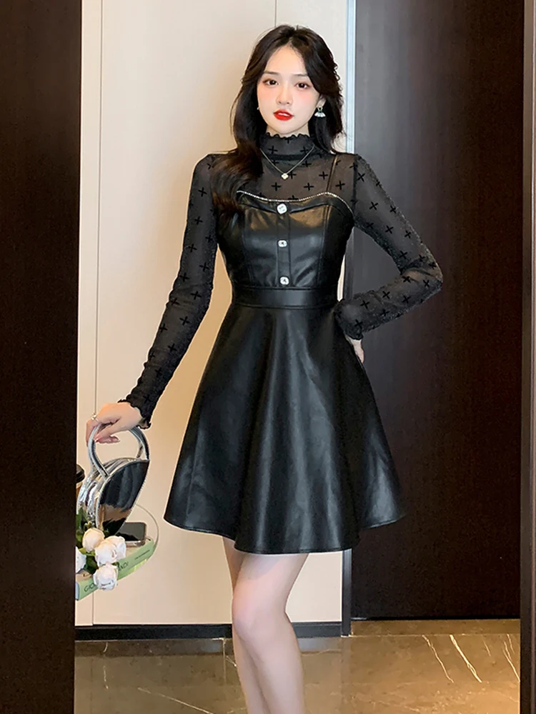 2022ฤดูหนาว Vintage Gothic 2ชิ้นชุดผู้หญิงแขนยาว Floral Top + ชุดสายหนัง Lady High Street y2k ชุด