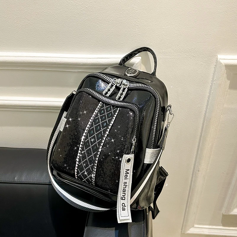 

Large Capacity Leather Backpack Casual Women's School Bag Fashionable Crossbody Bag for Middle School Students Lightweight Simpl