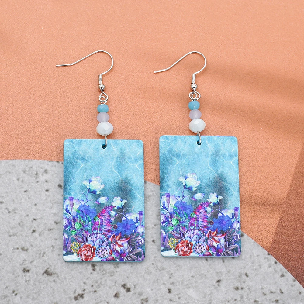 Fashion New In Acrylic Print Flower Earrings For Women Aesthetic Trend Product 2024 Spring And Summer Accessories Girls Jewelry