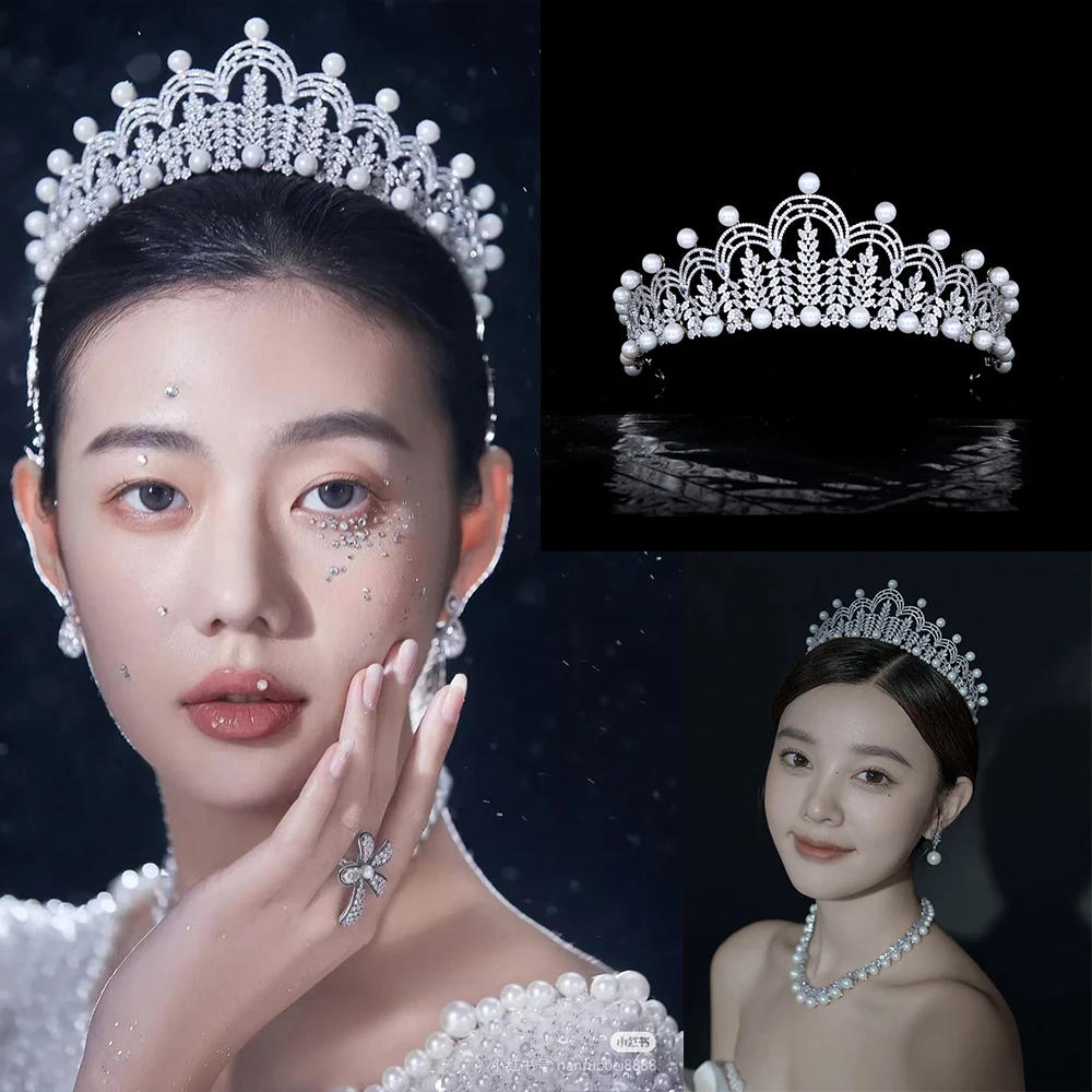 

Himstory новый европейский жемчужный головной убор невесты, свадебные диадемы, повязка для волос принцессы и королевы, аксессуары