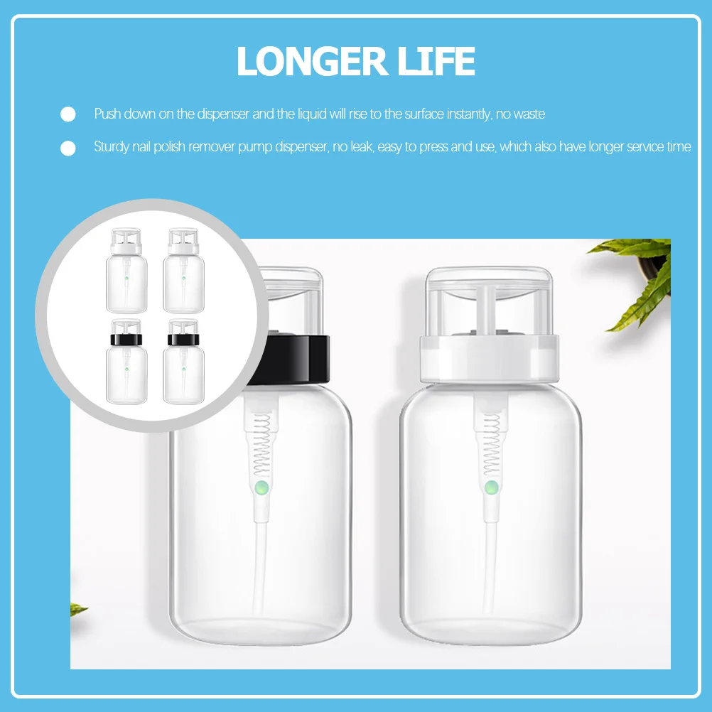 4 Stück Nagellackentferner-Flaschen, Pumpspender, perfekt für Nagelkunst, Make-up, Flüssigkeitsaufbewahrung, effiziente Abgabe Nr