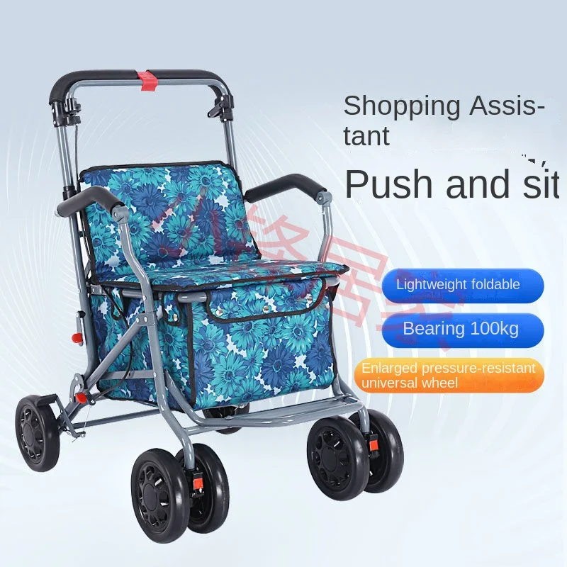 Elderly shopping carts mobility assistance, four wheeled foldable light Walking Stick walkers  walkers for elderly