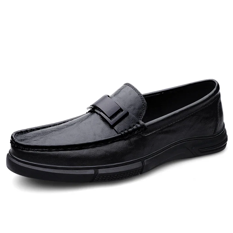 Mocassins masculinos solas de massagem resistentes ao desgaste sapatos de negócios masculinos escavados e respiráveis sapatos casuais de couro genuíno masculino