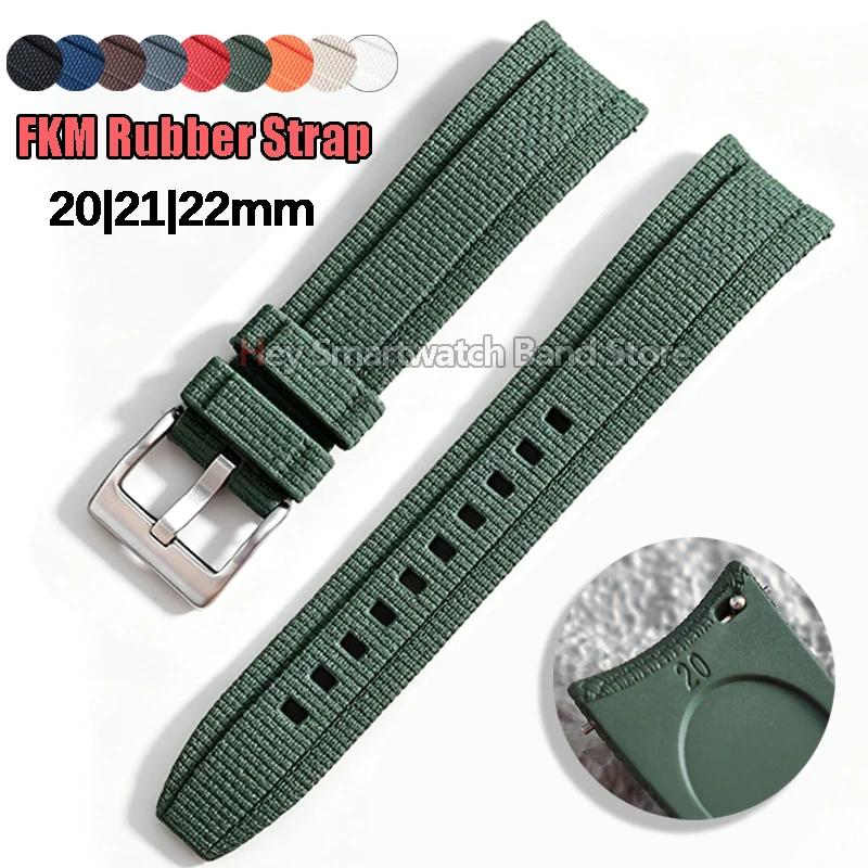 Curved End FKM Rubber Watch Strap Quick Release for Omega for Seiko for Rolex for Longines Watch Sport Bracelet 20mm 21mm 22mm
