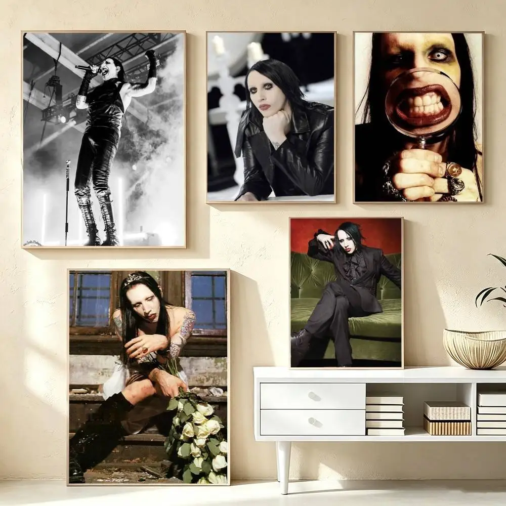 Singer M-Marilyn Mason  Poster Waterproof Wall Art Sticker For Bar Living Room Vintage Decor High Quality Print Gift