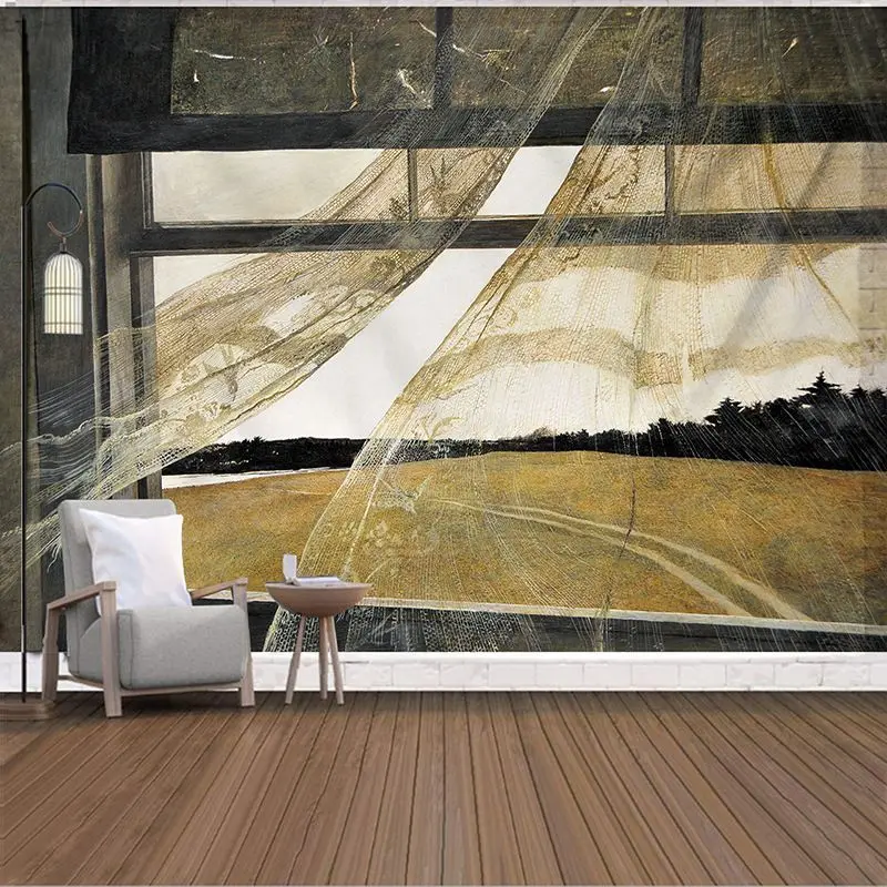 VIKAMA Seascape French Window Tapestry, Coastal Wall Hanging Background Cloth for Breezy Living Room Decor