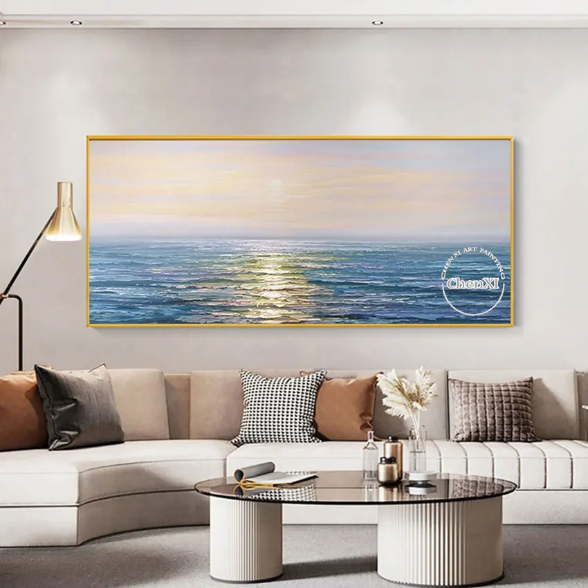 

Large Size Porch Decora Abstract Knife Art Seascape Oil Painting Art Picture Handmade Sunset Scenery Picture Murals Artwork