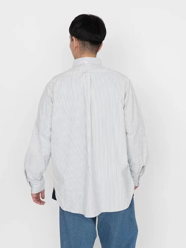 

NANCA New Ox Cloth Long Sve Striped irt Retro ket Embroidery Pure Cotton Two Colors Slim Fit Youth Faion irt