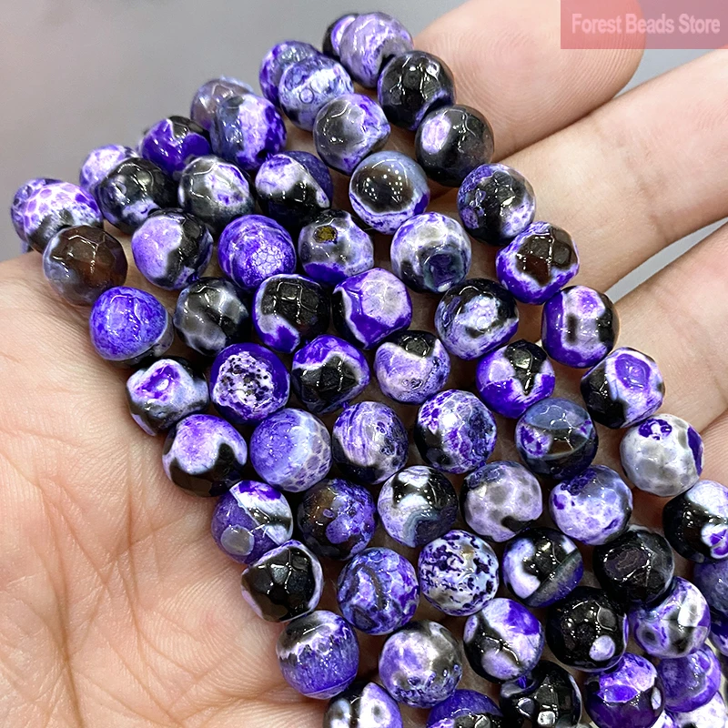 Natural Frost Cracked Dream Purple Fire Dragon Veins Agates Round Beads 15'' for Jewelry Making Diy Bracelet Earring 6/8/10/12mm