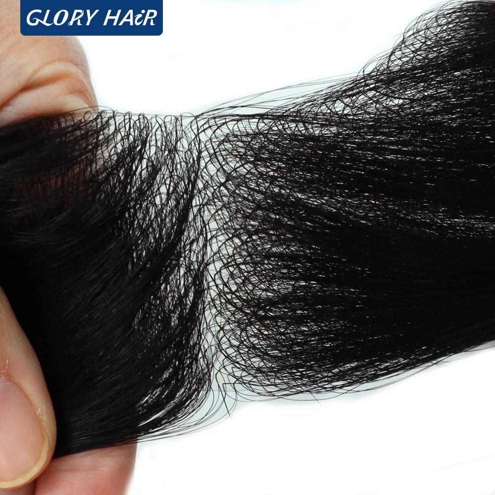 Gloyrhair-Frt-Dunne Huid Voorhoofd Mannen Toupet 6 Inches Menselijk Haar Pony Voor Mannen Alle V Lus Onzichtbare pony