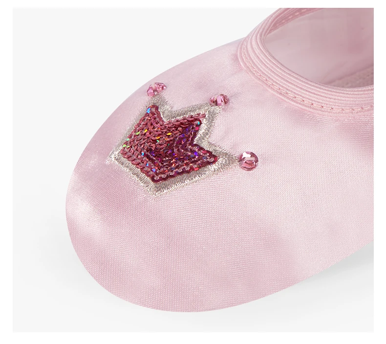 Kindertanzschuhe mit weicher Satin-Sohle, Kronenmuster, rosa Ballettfigur, Übungstanzschuhe, süße Tanzschuhe für Mädchen – Detail 9