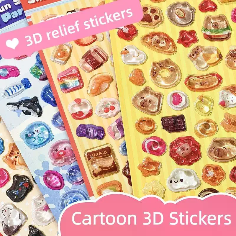 Cute Cartoon Animal  3D Crystal Relief Stickers Fun Diamond Aesthetic Stickers DIY Phone Case Diary Stationery Sticker