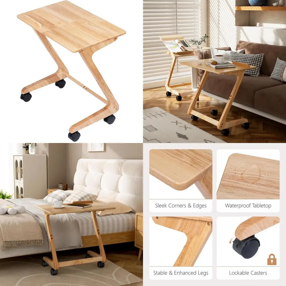 

Space-Saving Wooden TV Tray Table with Caster Wheels for Living Room and Bedroom Use